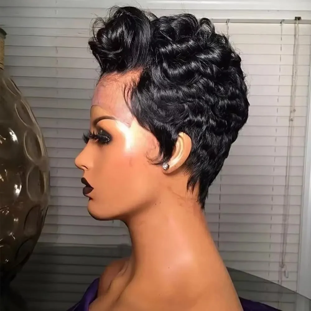 Bulapla Women's Curly Lace Front Wig Black LACE1B-16 Human Hair 150% Density